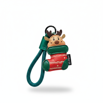 Individuell hergestellter Taschenanhänger mit Weihnachtsmann-Motiv im Design des Kunden – Maskottchen als Werbeartikel